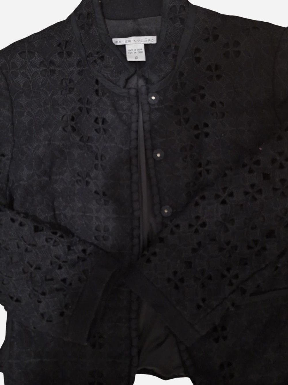 Peter Nygard Black Eyelet Button-Front Casual Shirt